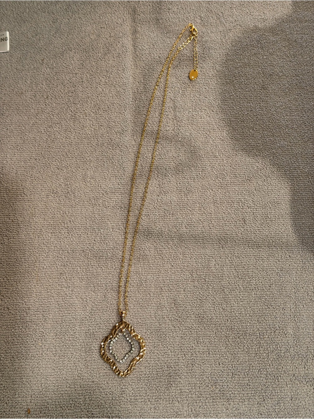 Source Unknown Gold-Tone Double Chain Necklace with Twisted Square Pendant